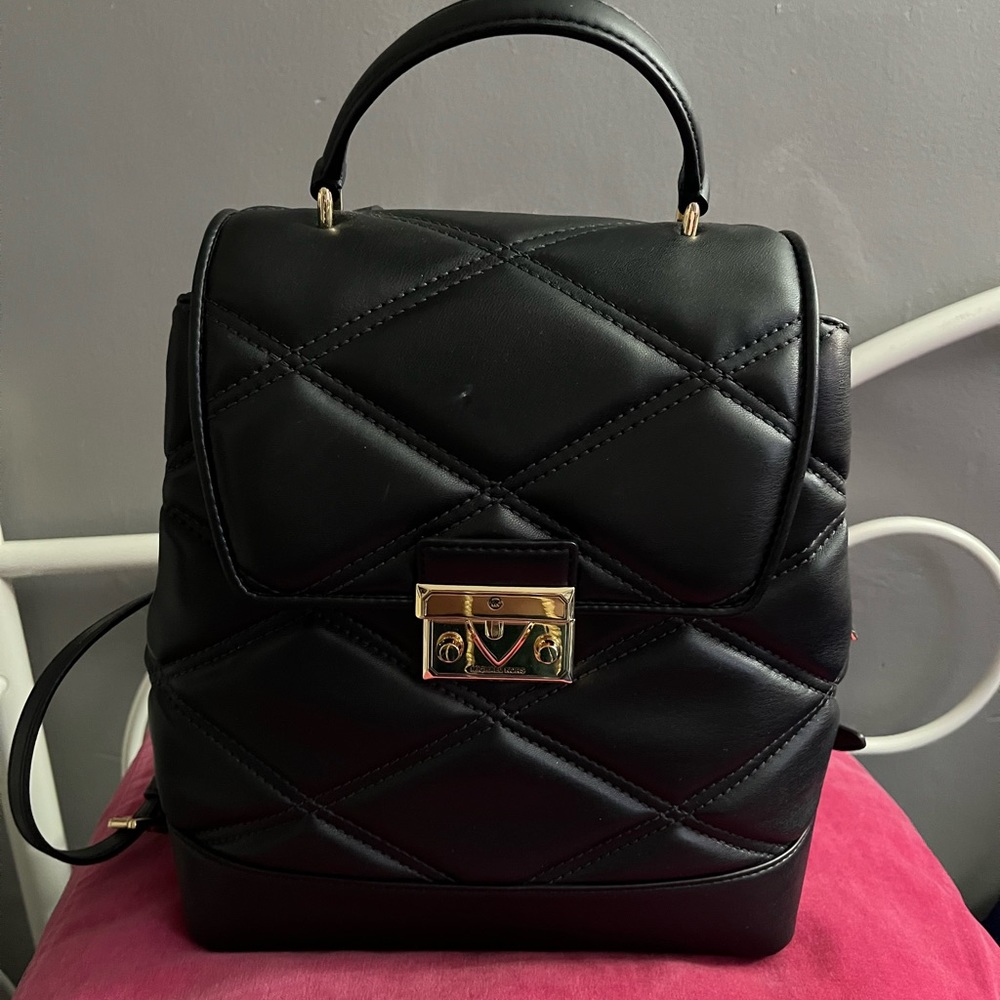 Michael Kors black leather backpack